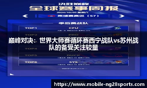 巅峰对决：世界大师赛循环赛西宁战队vs苏州战队的备受关注较量